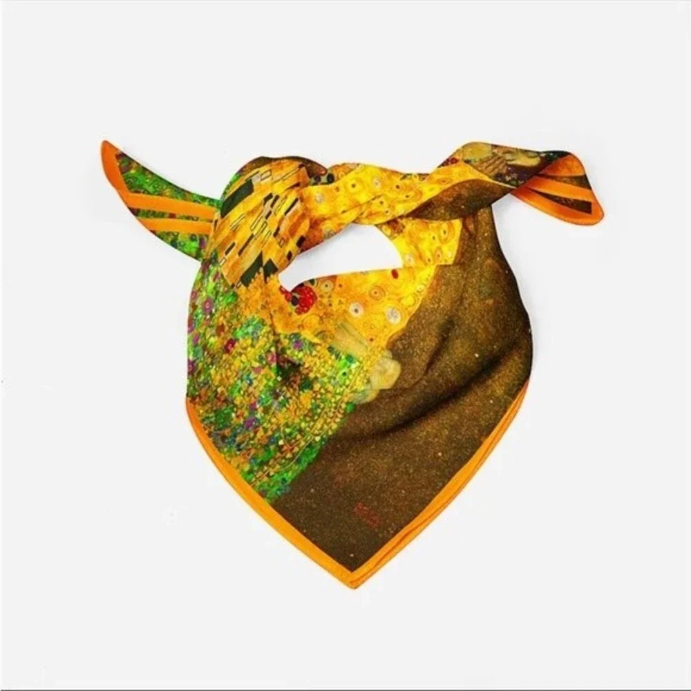 GUSTAV KLIMT Scarf The Kiss Painting Square Kerchief Silky Satin